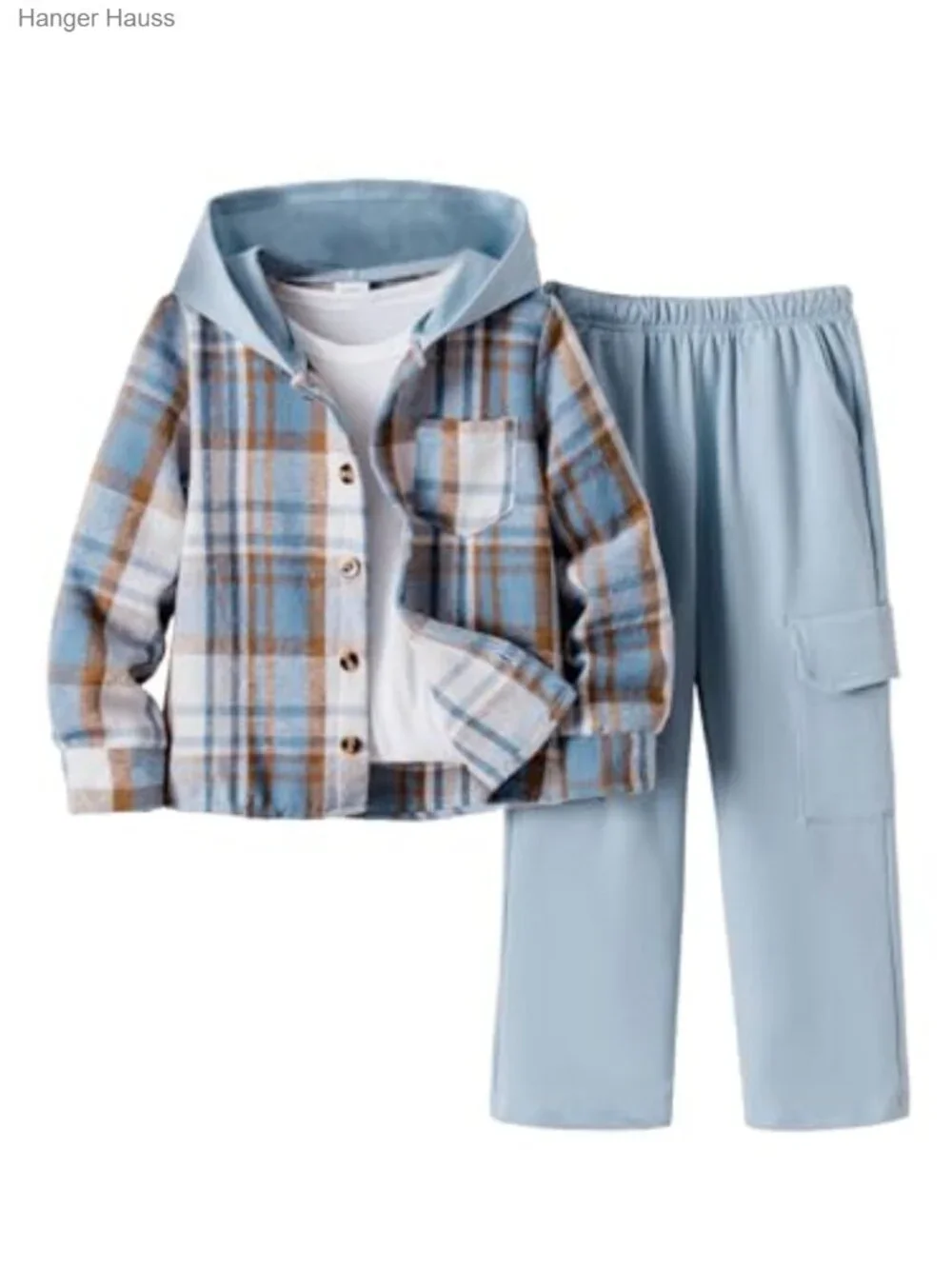 Boys 2pc Plaid Flannel Button Down Top & Cargo Sweatpants Set 4-14